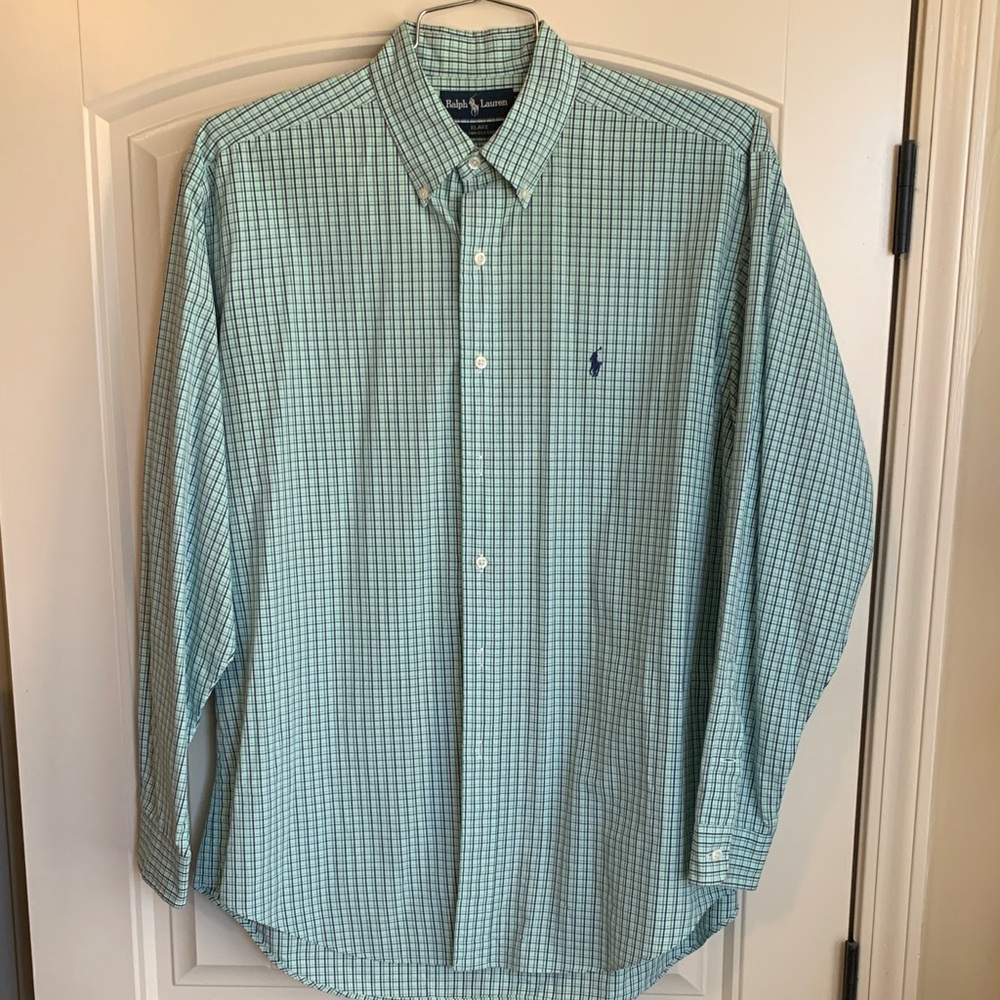 Ralph Lauren Men's Green and Blue Plaid Button-Down Shirt